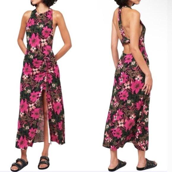 Free People Mimi Maxi Dress Size SP Womans Petite Pink Floral Halter Open Back - Picture 1 of 15